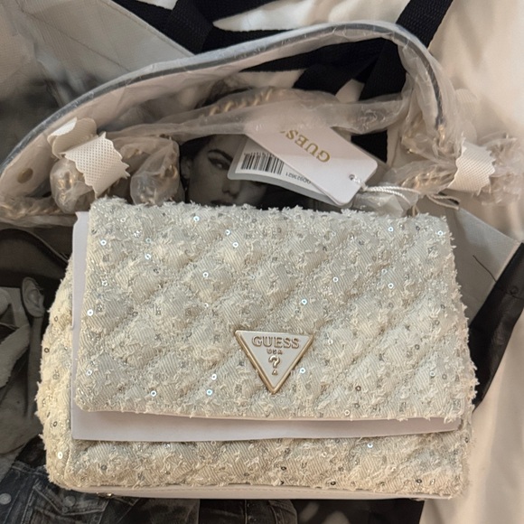 GUESS Ivory Quilted Crossbody Bag - Picture 1 of 6
